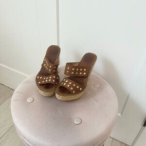 Andre Assous Brown Studded Espadrille Wedge Heels Size 36